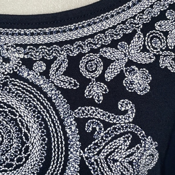 J. Jill Boho Top Blouse Navy Embroidered 3/4 Sleeve Cotton Modal, Size X-Large - Picture 6 of 11